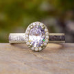 Oval Halo Moissanite & Meteorite Engagement Ring-4542 - Jewelry by Johan