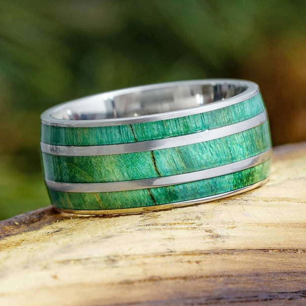 Green Wood Wedding Band for Men