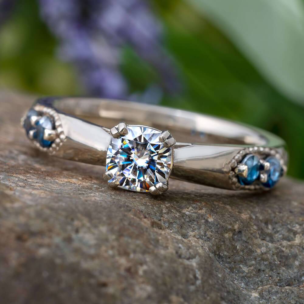 Diamond engagement rings with blue sapphire accents Clearance