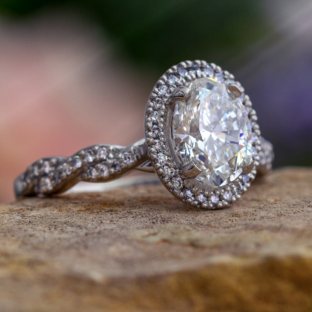 Platinum Engagement Ring with Oval Shaped Diamond Halo-4567 - Jewelry by Johan