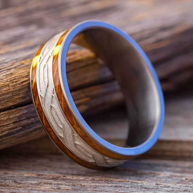 Whiskey Barrel Wood Wedding Band with Silver Celtic Knot Pattern-4574 - Jewelry by Johan