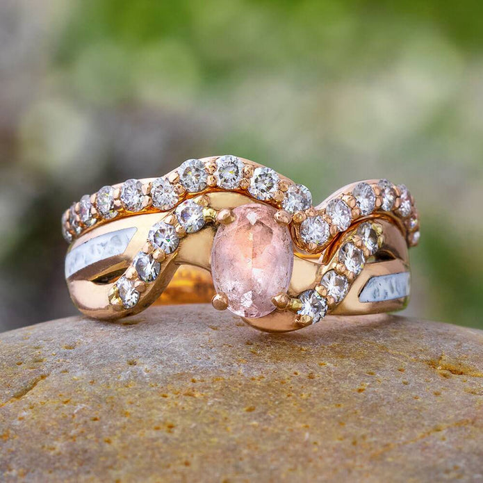 Rose Gold Morganite Bridal Set with White Stardust Jewelry By Johan