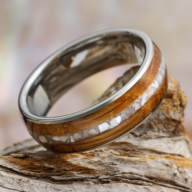 Whiskey Barrel Oak and Pearl Wedding Band