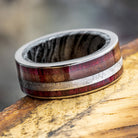 Meteorite and Fossil Wedding Band with Purple Heart Wood