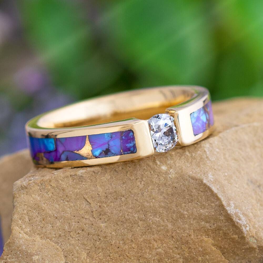 Yellow Gold Gem Alloy Engagement Ring with Solitaire Diamond-4614 - Jewelry by Johan