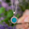 Moissanite Halo Necklace with Crushed Opal Center
