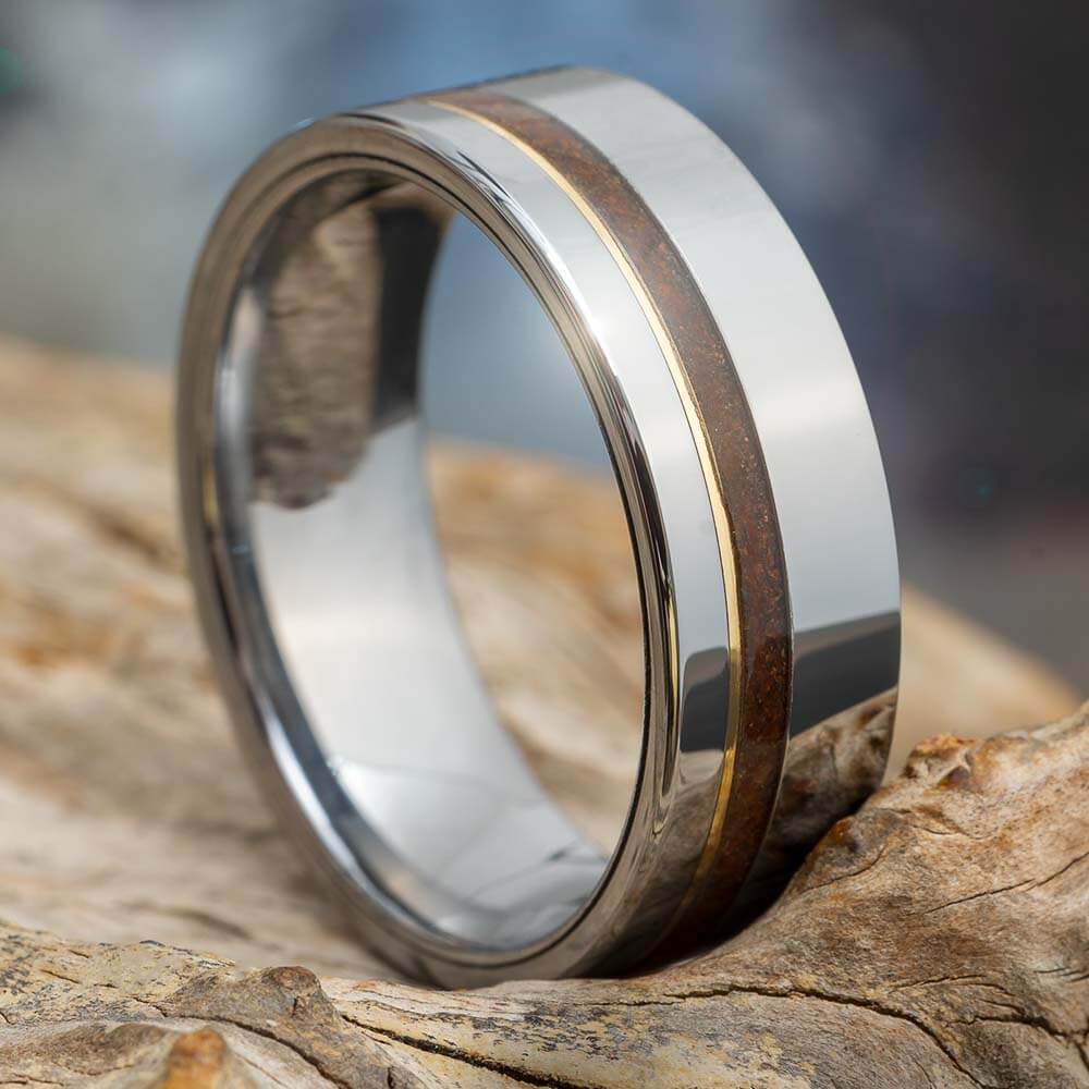 Crushed Dinosaur Bone Tungsten Wedding Band