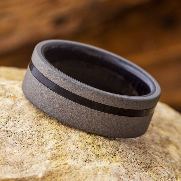 Wenge Wood Wedding Band with Sandblasted Finish-4644 - Jewelry by Johan