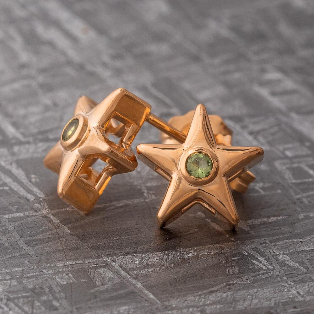 Moldavite Star Stud Earrings In Yellow, White or Rose Gold-4650ML - Jewelry by Johan