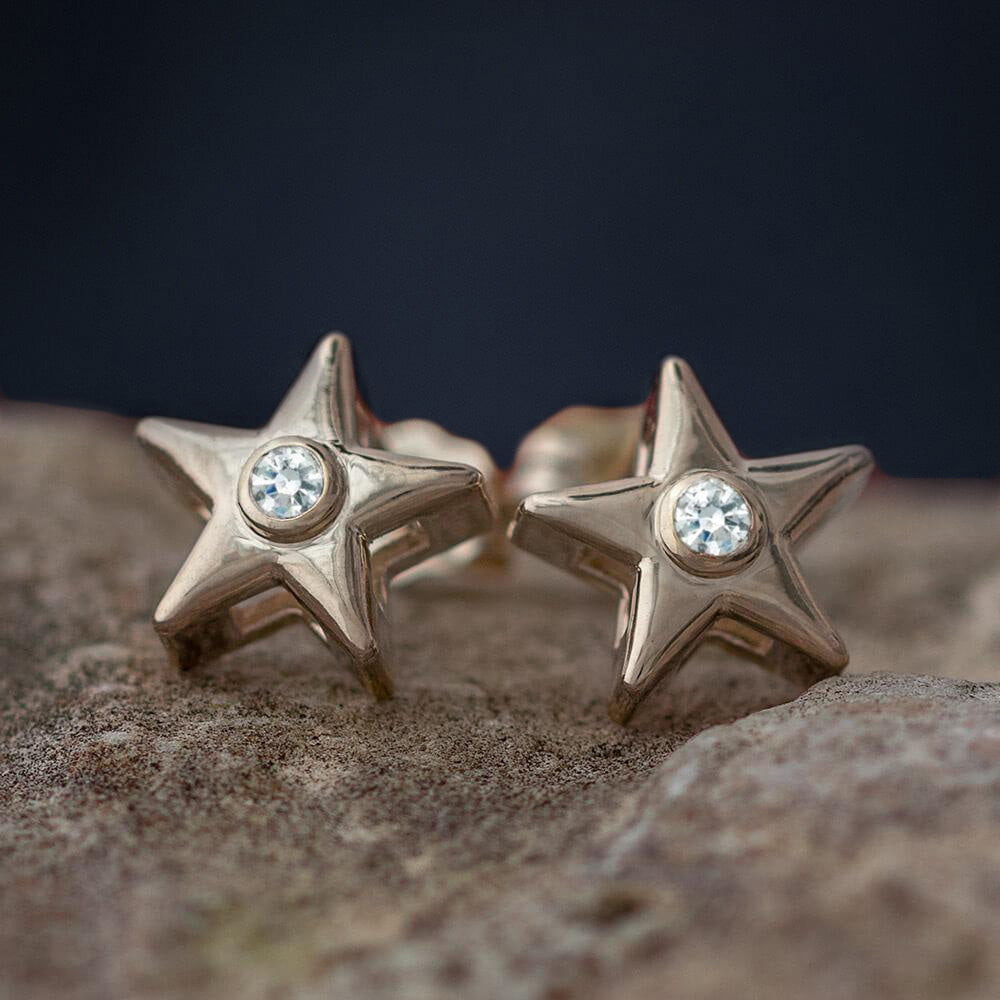 April Birthstone Gold Star Earrings with Diamond