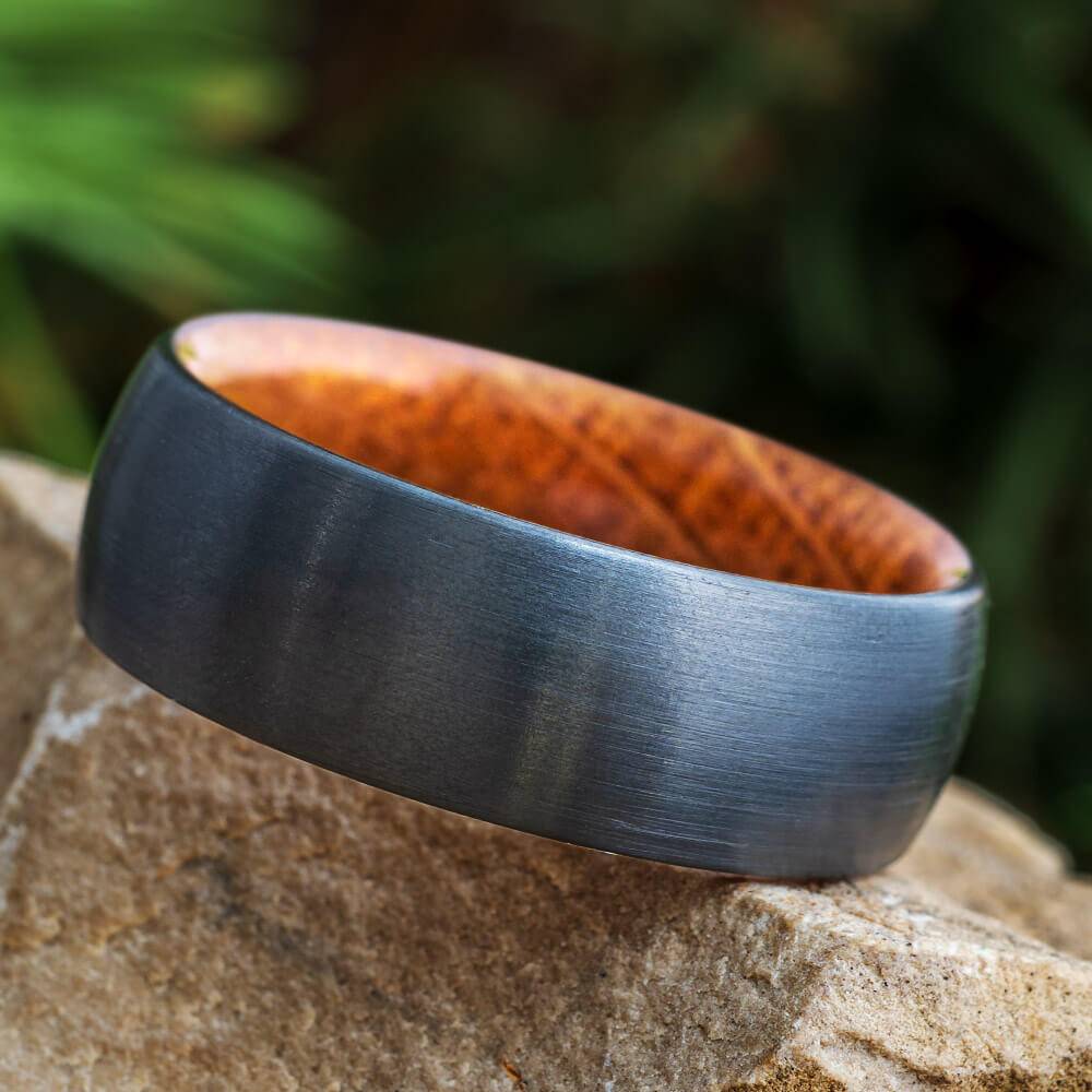 Whiskey Barrel Oak Ring with Black Zirconium Overlay-4658-WDP - Jewelry by Johan
