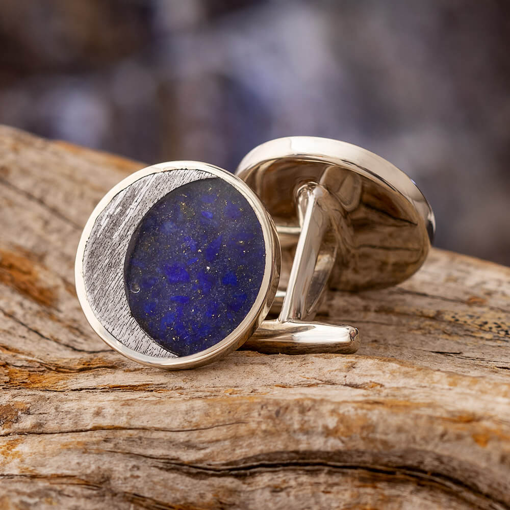 Meteorite Cuff Links with Lapis