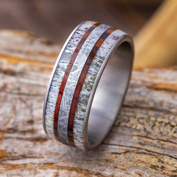 Meteorite and Deer Antler Ring