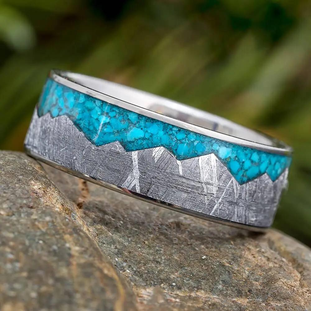 Meteorite Wedding Band with Turquoise