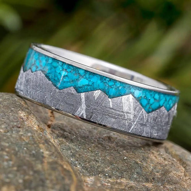 Meteorite Wedding Band with Turquoise