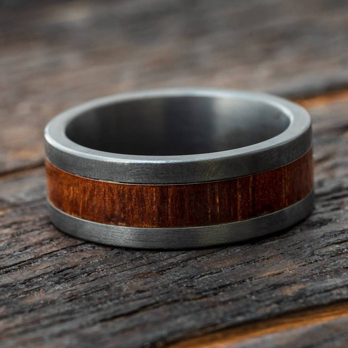 Flat Black Zirconium Band with Koa Wood Inlay-4684-WD - Jewelry by Johan