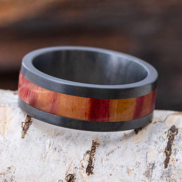 Tulipwood Wedding Band with Black Zirconium Edges-4684-WDX - Jewelry by Johan