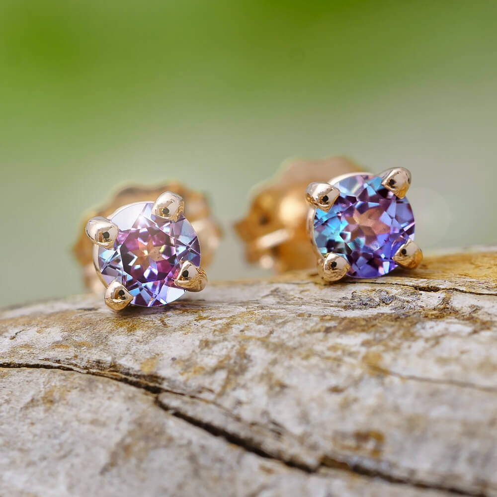 Amazon.com: Bezel Set Genuine Natural Alexandrite June Birthstone Stud  Earrings 14K Rose Gold: Clothing, Shoes & Jewelry