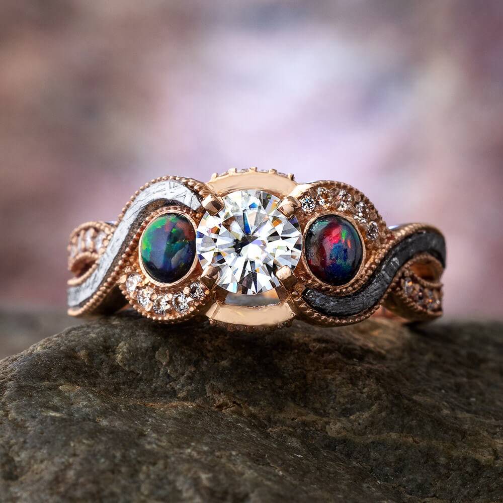 Black opal diamond ring Clearance