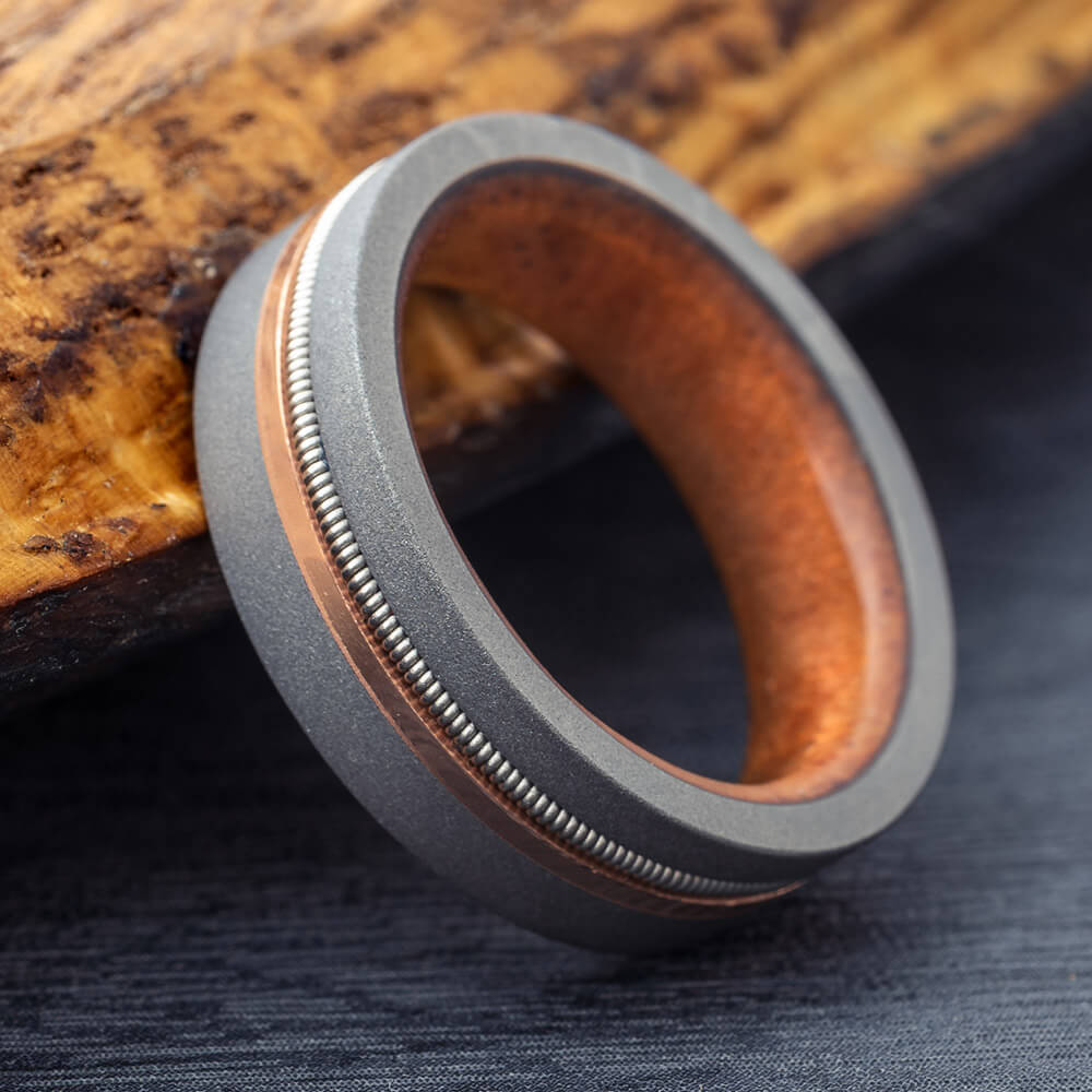 Guitar String Wedding Band with Wooden Sleeve