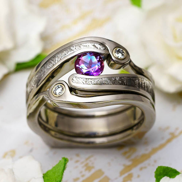 Meteorite Bridal Set with Alexandrite Stone