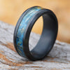 Beveled Black Zirconium Wedding Band with Blue Wood-4724-WD - Jewelry by Johan