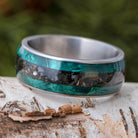 Fossil Ring with Green Wood