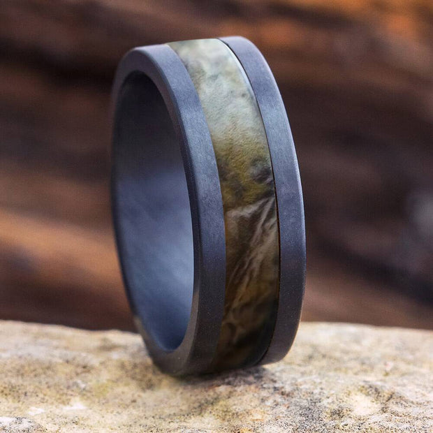 Black Zirconium Men's Wedding Band With Camo Inlay-4749 - Jewelry by Johan