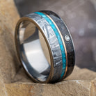 Rose Gold, Meteorite and Turquoise Wedding Band