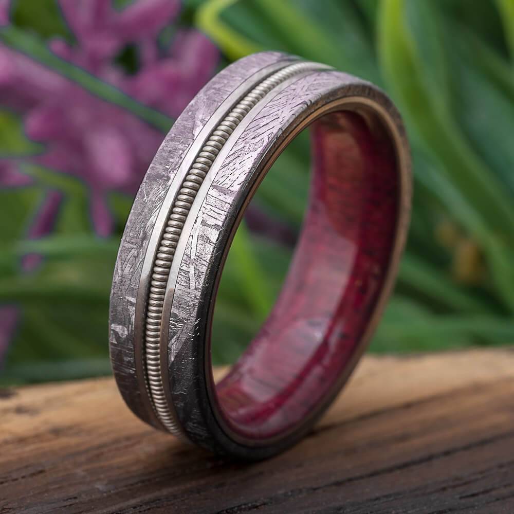 Meteorite and Guitar String Wedding Band