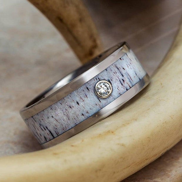 Deer Antler Wedding Band with Diamond