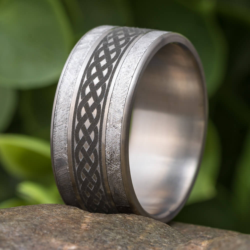 Men's Celtic Knot Wedding Band with Meteorite | Jewelry by Johan