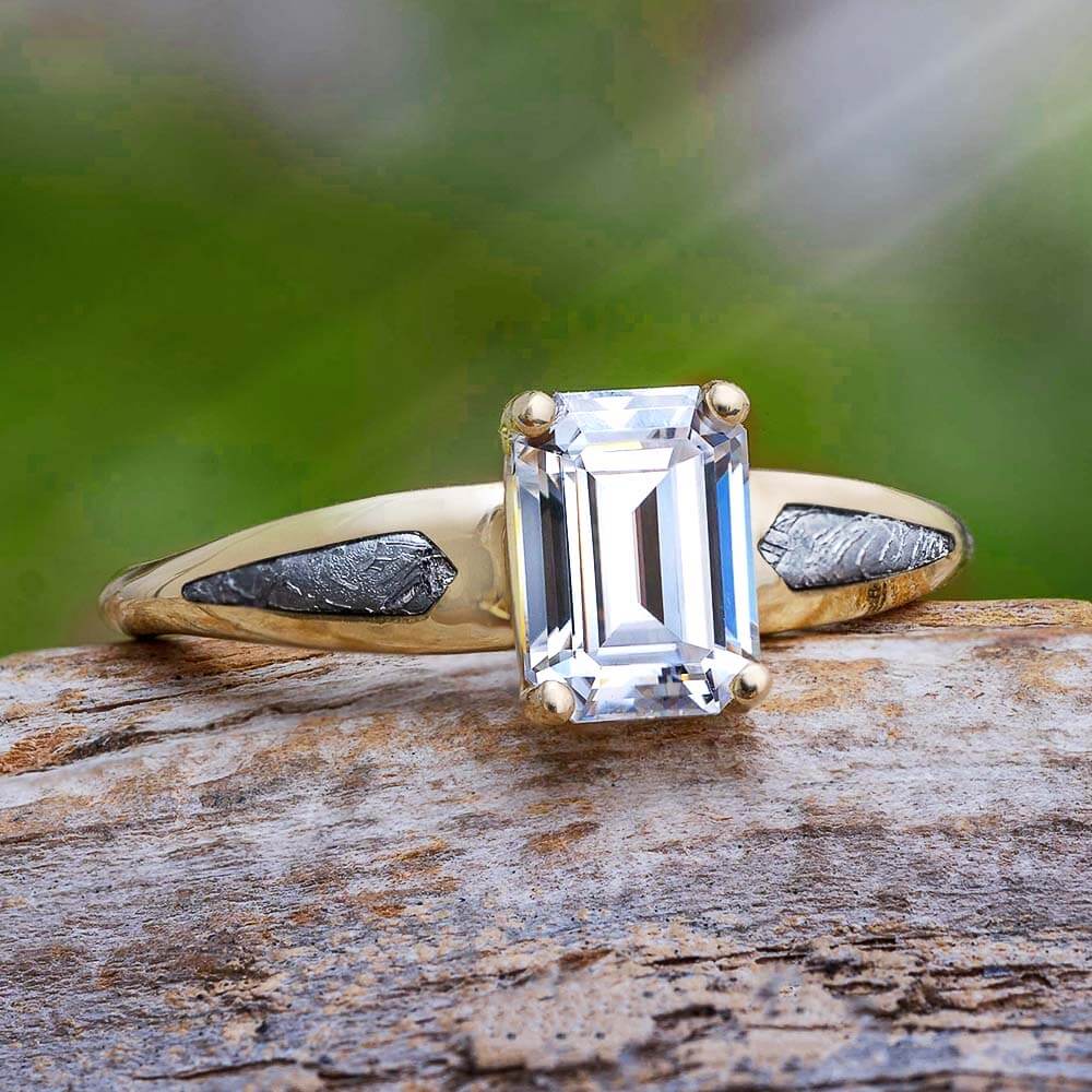 Emerald Cut Engagement with Meteorite - Jewelry by Johan