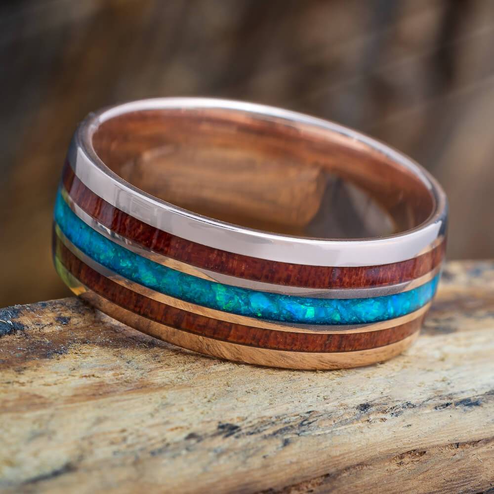 Wood and Opal Wedding Band - Unique Men’s Ring | Jewelry By Johan