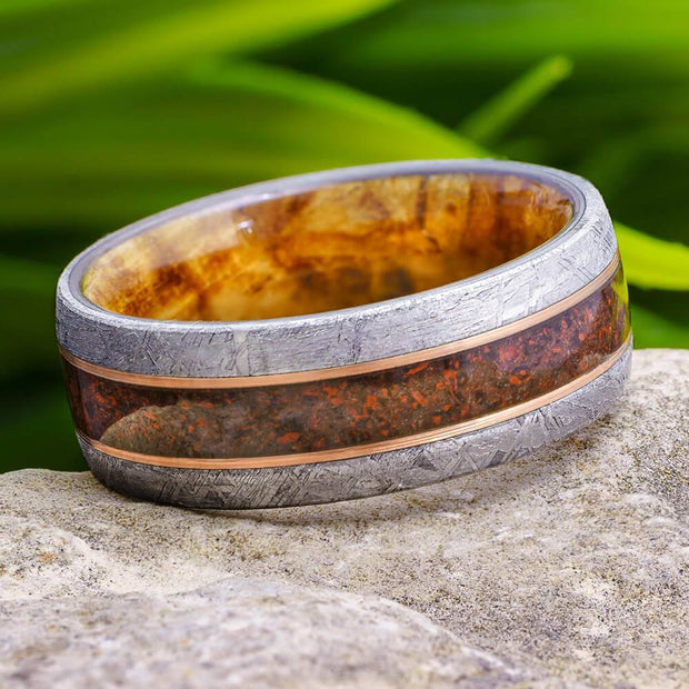 Meteorite and Rose Gold Wedding Band