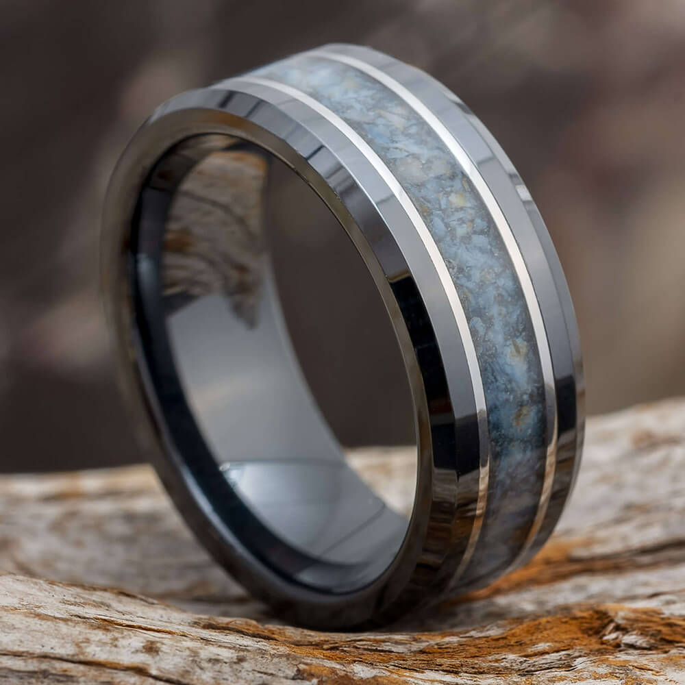 Dinosaur Bone Wedding Band in Black Ceramic