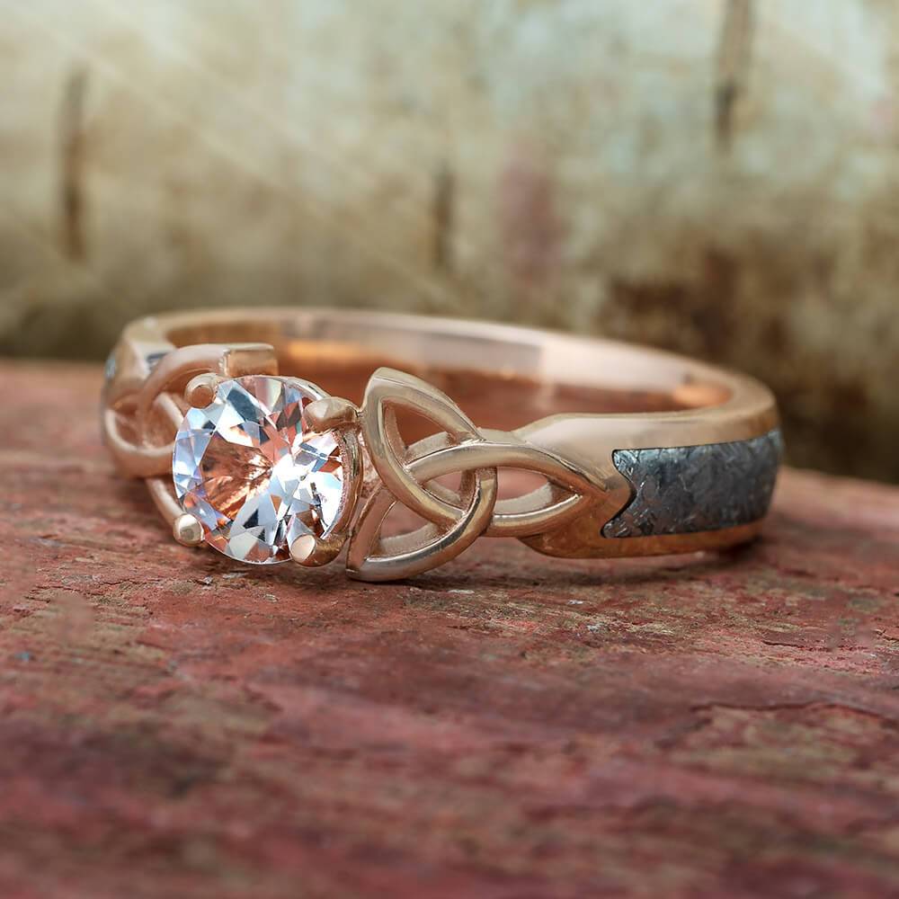Meteorite and Morganite Engagement Ring with Celtic Knots