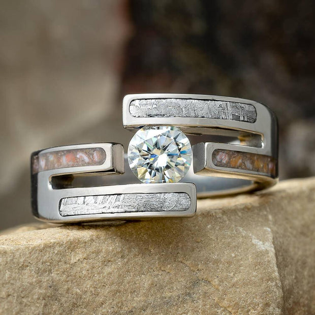 Meteorite and Dinosaur Bone Engagement Ring