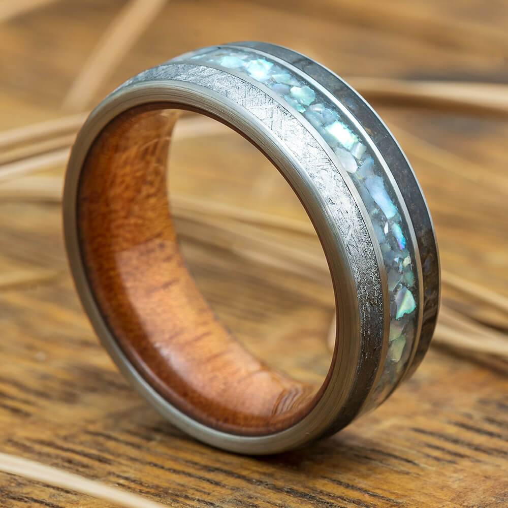 Meteorite and Dinosaur Bone Wedding Band