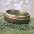Meteorite Ring with Rose Gold Pinstripe