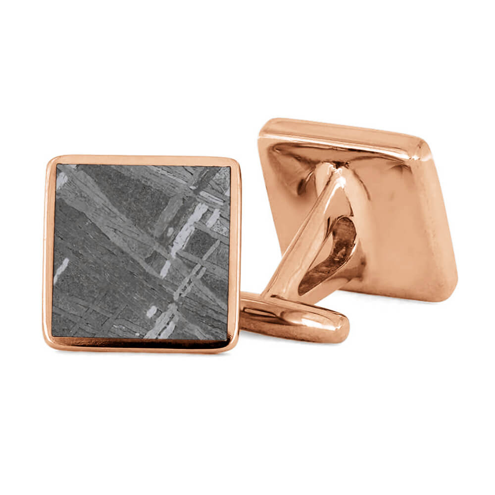 Meteorite and Rose Gold Square Cuff Links