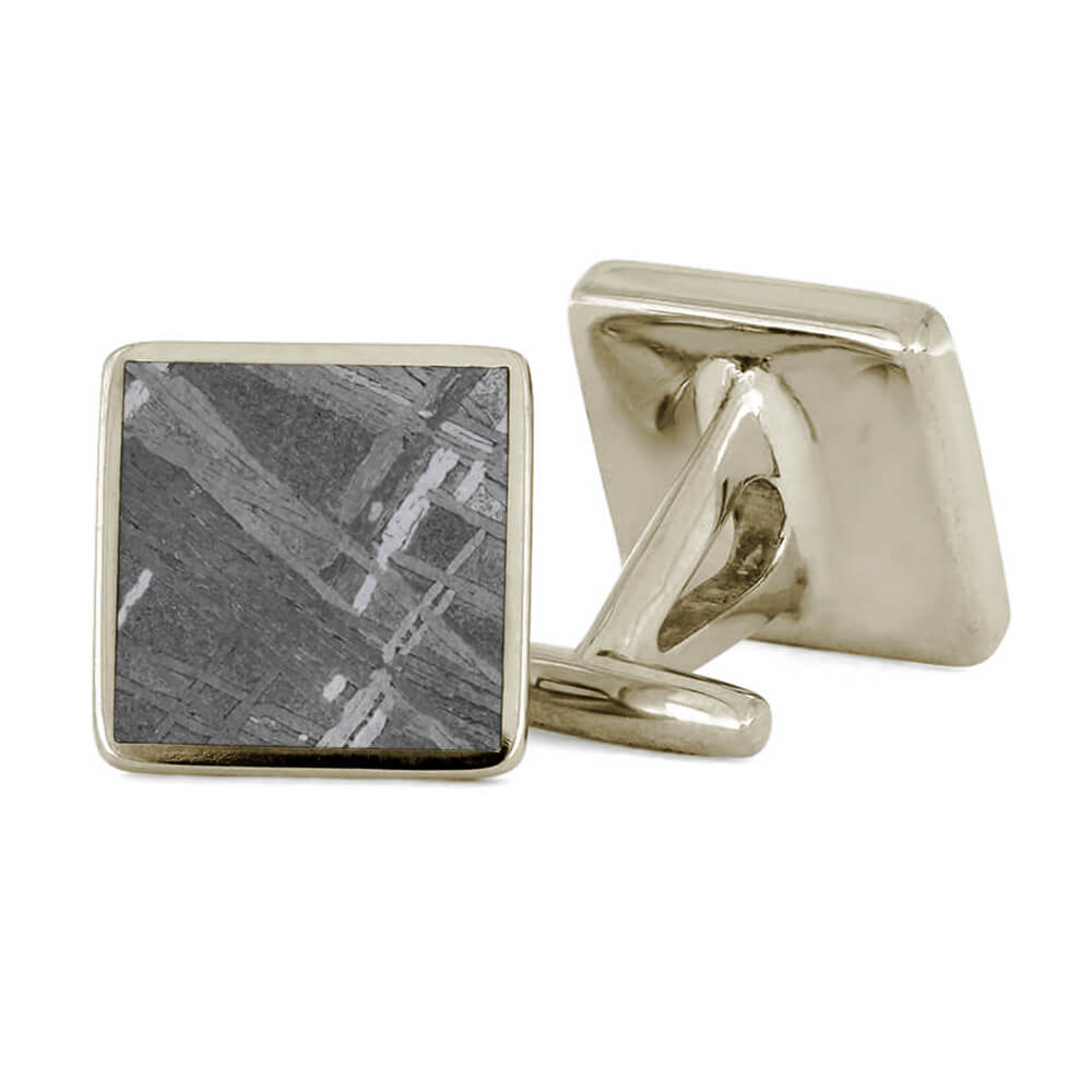 Meteorite and White Gold Cuff Links