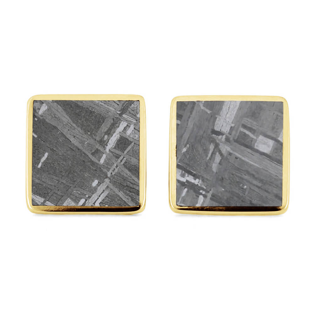 Square Meteorite and Yellow Gold Cuff Links