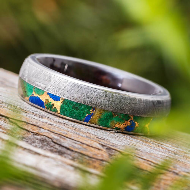 Meteorite and Gem Alloy Wedding Band