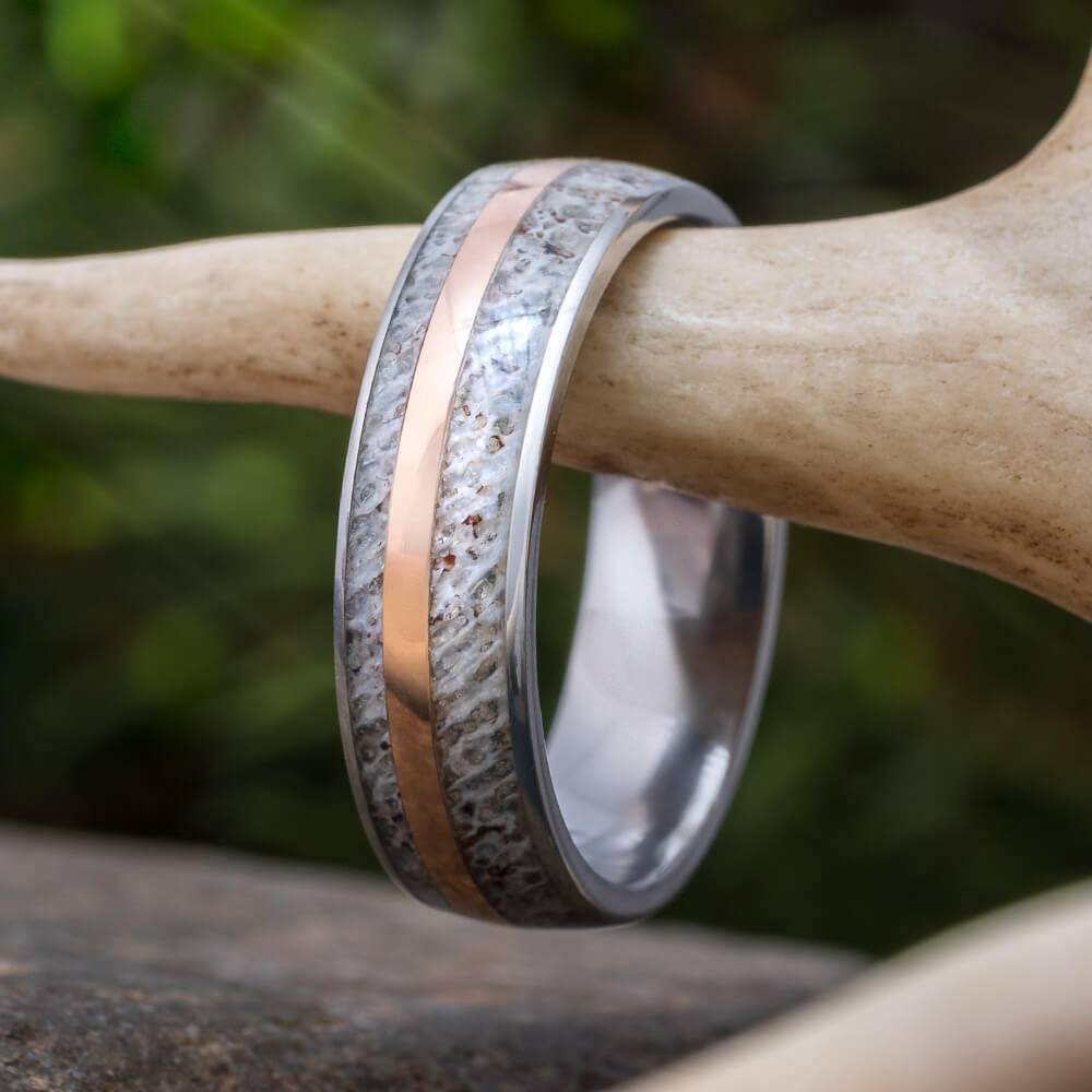 Deer Antler Wedding Band with Gold Pinstripe