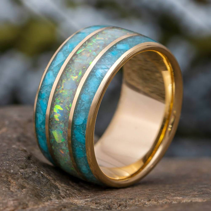 Turquoise and Opal Wedding Band Gold Sleeve Jewelry By Johan