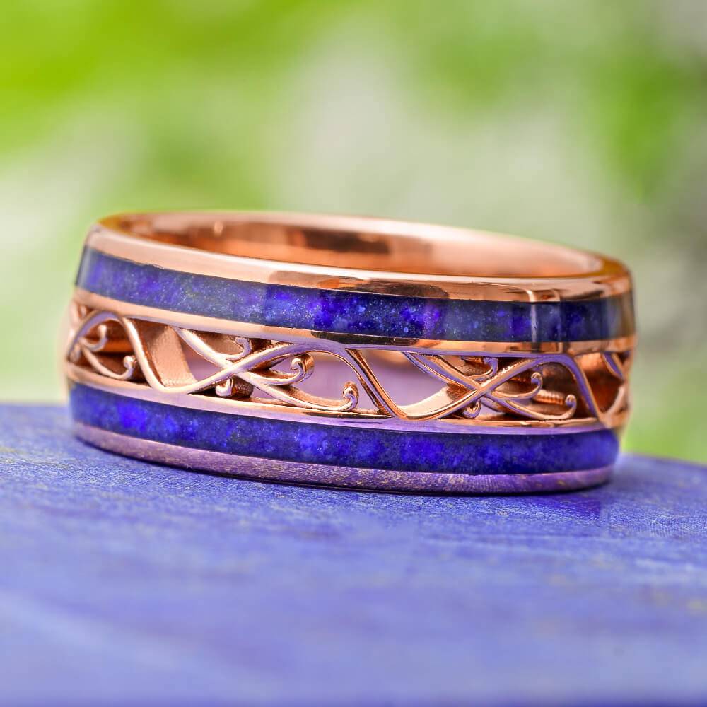 Lapis Lazuli Wedding Band with Gold Filigree