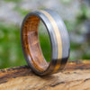 Men's Gold Wedding Band with Whiskey Barrel Oak Wood