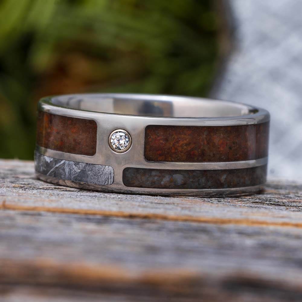 Meteorite, Fossil, and Petrified Wood Wedding Band