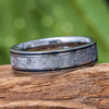 Meteorite Wedding Band with Enamel Pinstripes
